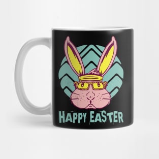 Happy Easter. Rabbit with sunglasses retro. Mug